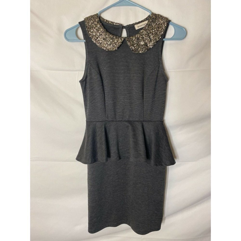 MONTEAU Women’s SMALL 4/6 PEPLUM DRESS GRAY SLEEVELESS Classic Classicore